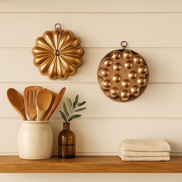 Vintage Copper Kitchen Wall Molds Lot of 2 Retro Bakeware Decor Circa 1970s - Picture 1 of 7